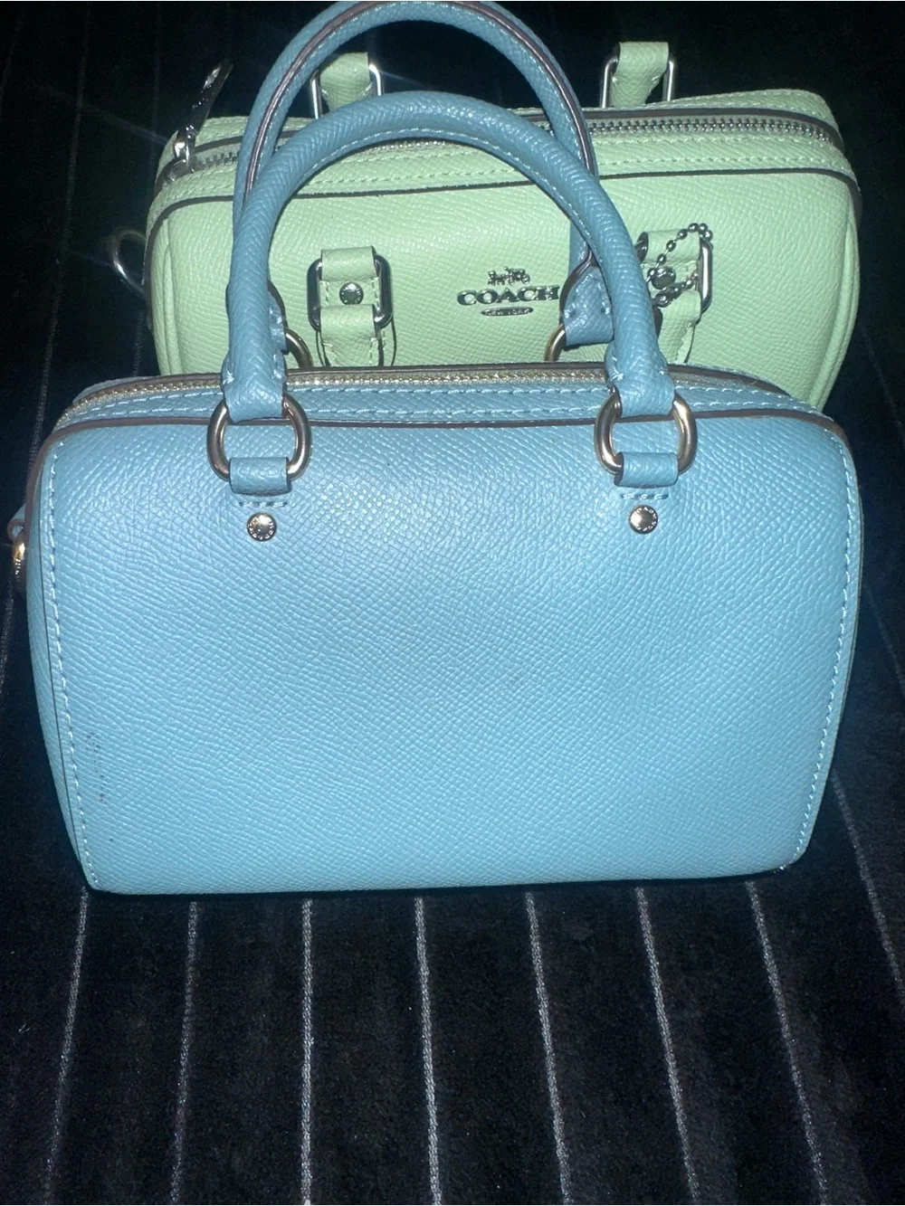 COACH Mini Satchel in Sky Blue with Mint Accent